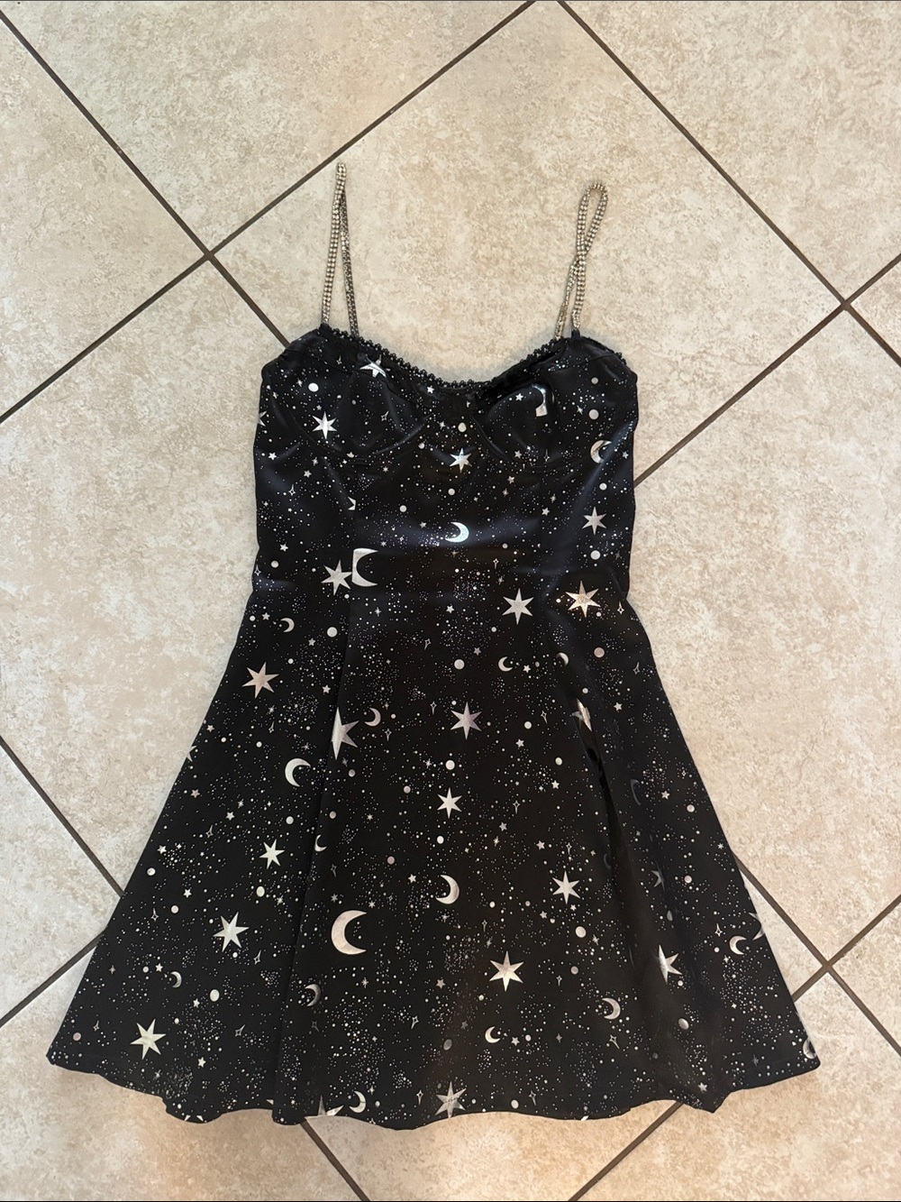 Dolls Kill Black Star & Moon Chain-Strap Mini Dress